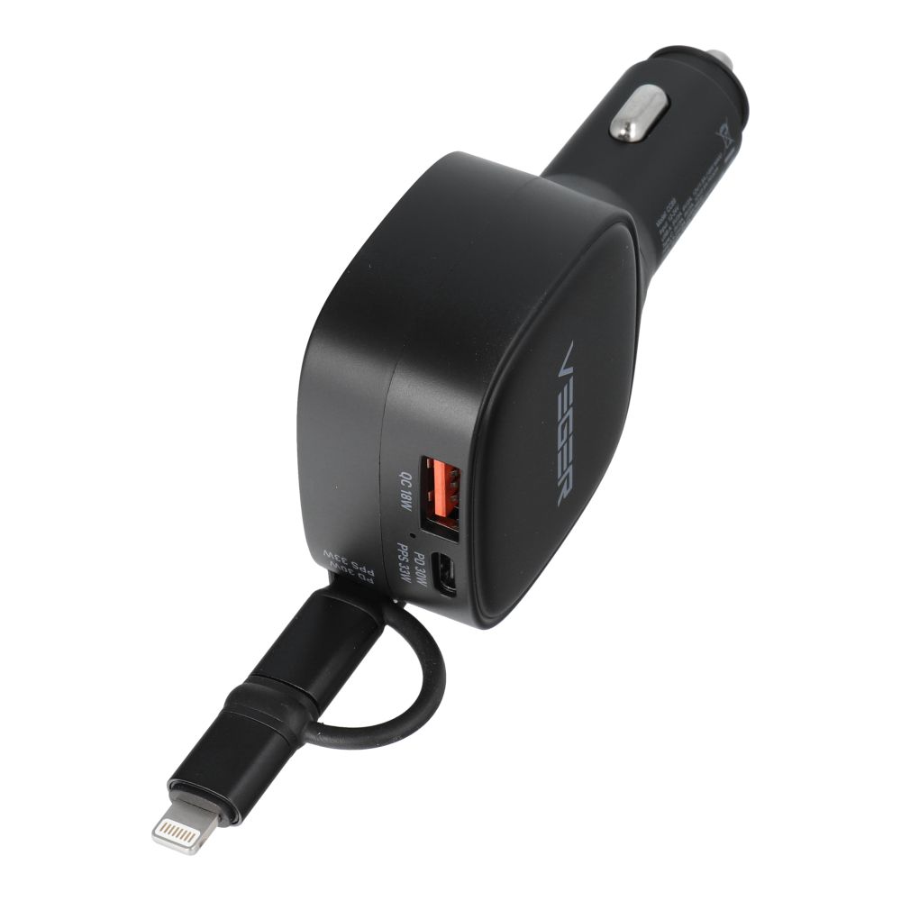 Car charger VEGER USB C + kabel USB C / Lightning QC PD 84W CC89 black