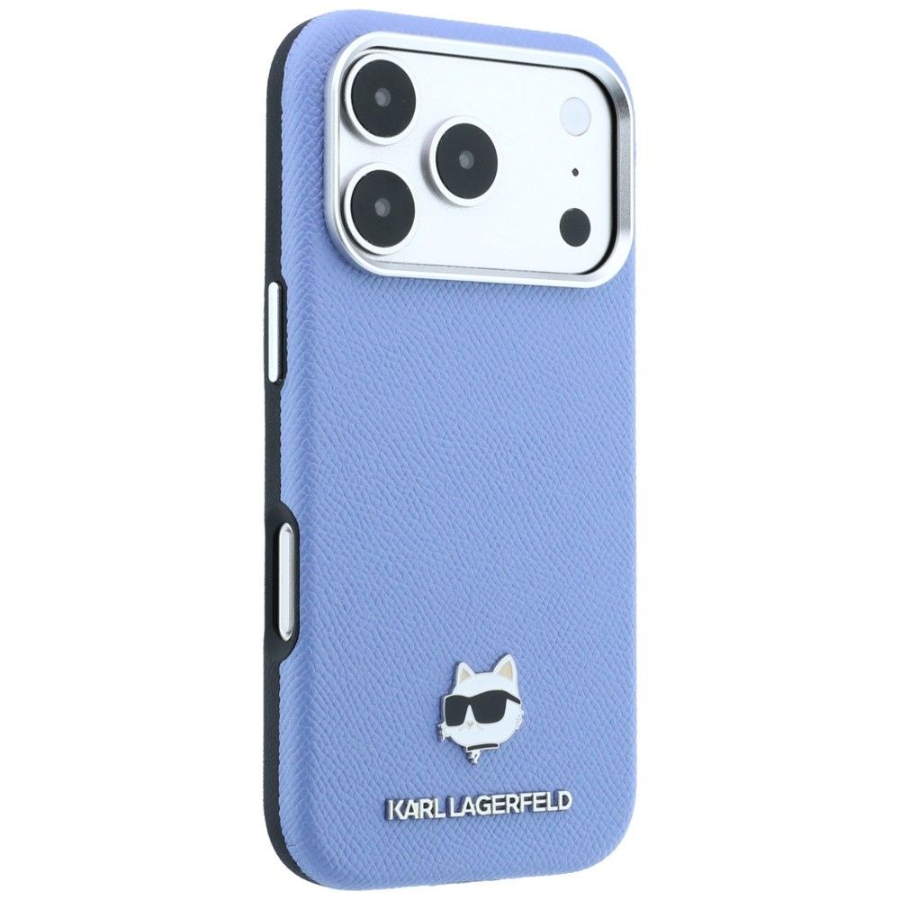 KARL LAGERFELD case for IPHONE 18 Pro Max/ 17 Pro Max compatible with MagSafe (Grained Choupette Head Metal) light blue