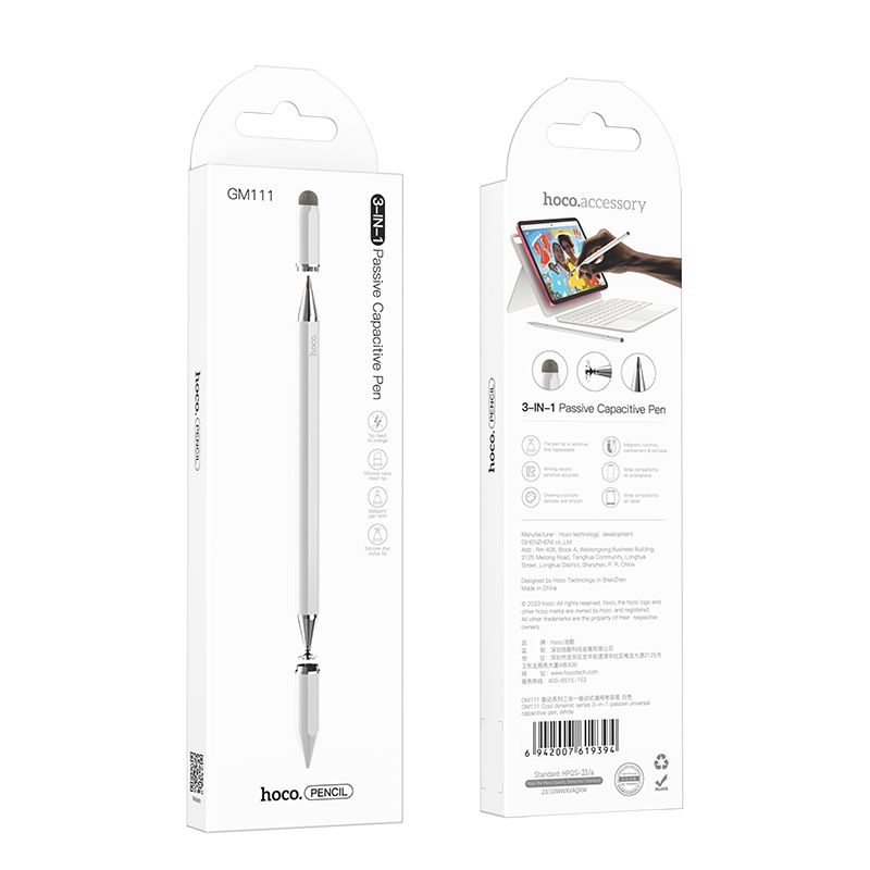 Capacitive pen for tablet passive Hoco 3in1 GM111 white