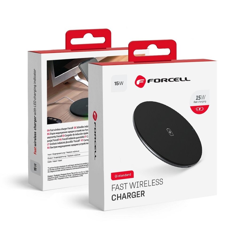 Forcell FEnergy Qi QC vezeték nélküli töltő 15W + USB C - USB A adatkábel fekete