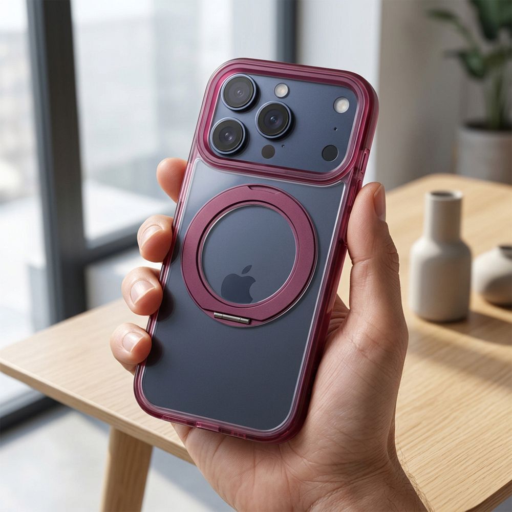 Case for iPhone 18 Pro Max / 17 Pro Max Frame Circle Stand compatible with MagSafe burgundy