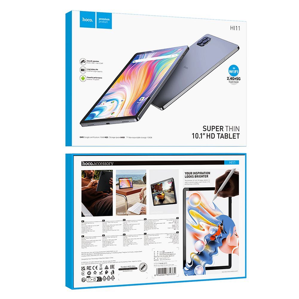 Tablet 10,1" 4GB/64GB Hoco HD Wi-Fi Android 14 HI11 szary