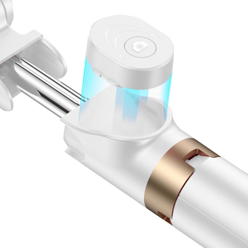 Uchwyt selfie z pilotem bezprzewodowym tripod z LED SSTR-20 biały