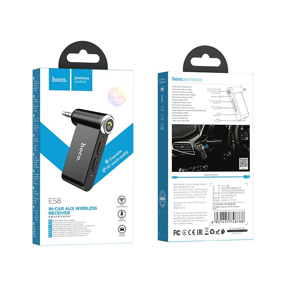 Wireless car receiver Hoco AUX Bluetooth Jack 3,5 mm E58 black