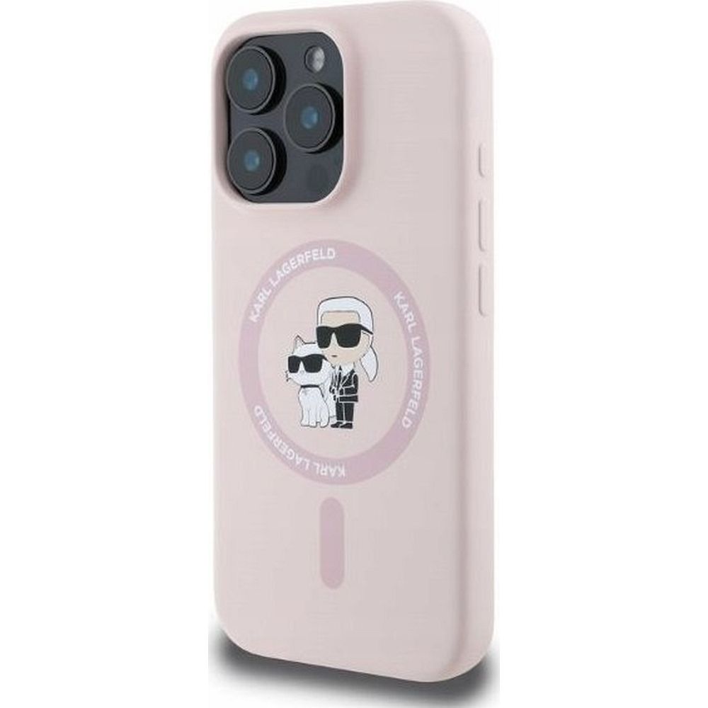 KARL LAGERFELD case for IPHONE 16 Plus compatible with MagSafe KLHMP16MSCMKCRHP (Silicone KC Body Ring) pink