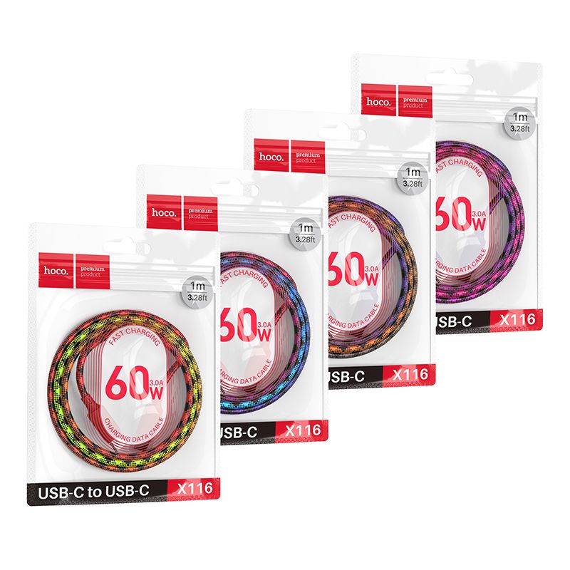 Kabel USB C do USB C Hoco 3A 60W 1 m X116 gradient czerwony