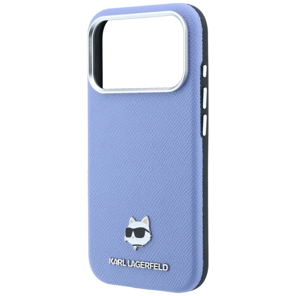 KARL LAGERFELD case for IPHONE 18 Pro Max/ 17 Pro Max compatible with MagSafe (Grained Choupette Head Metal) light blue