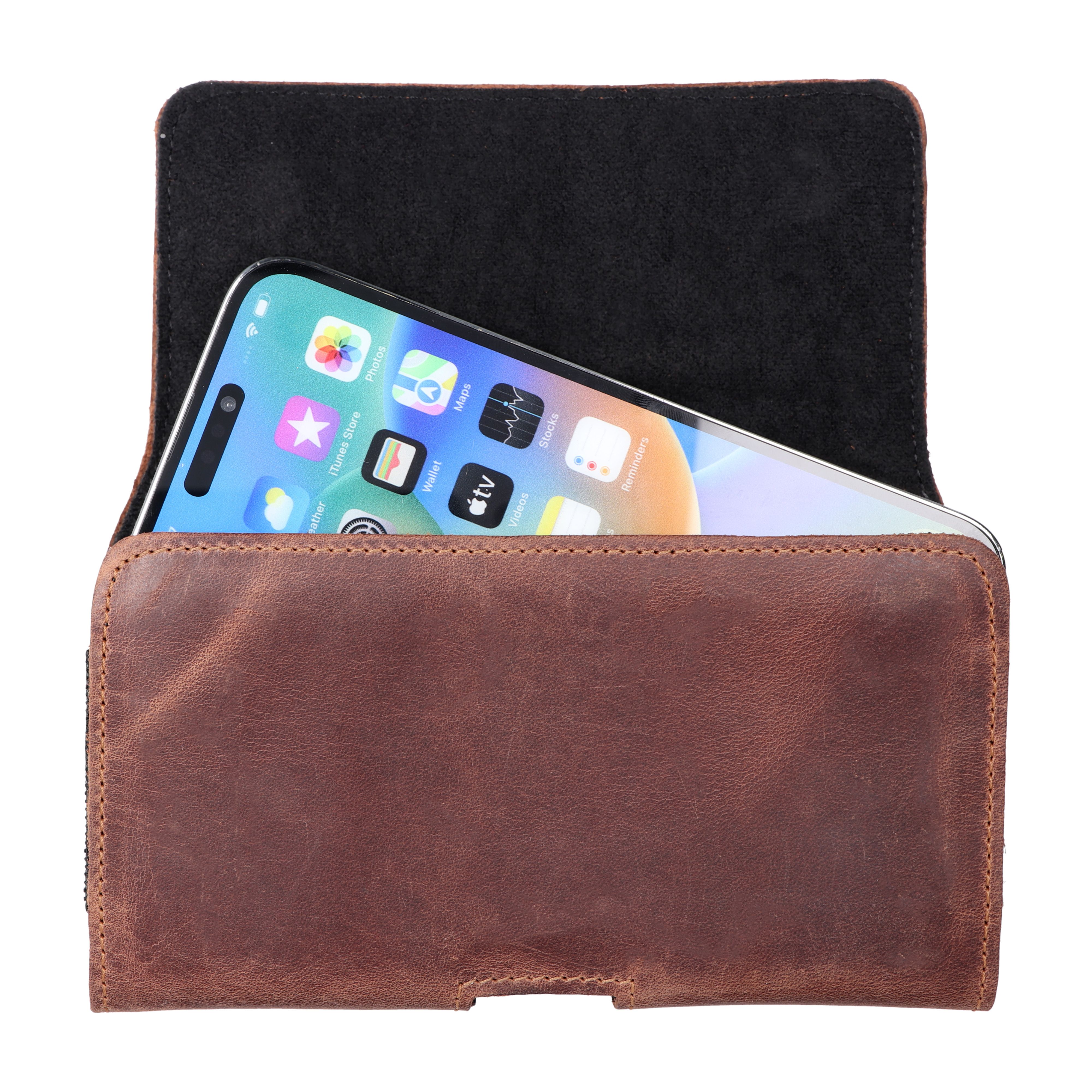 ROYAL Crazy Horse - Leather universal belt holster / brown - Size 2XL - for SAMSUNG A21s / S20 ULTRA / S21 ULTRA / A70 / A71 / XIAOMI REDMI 9 / HUAWEI P SMART PRO