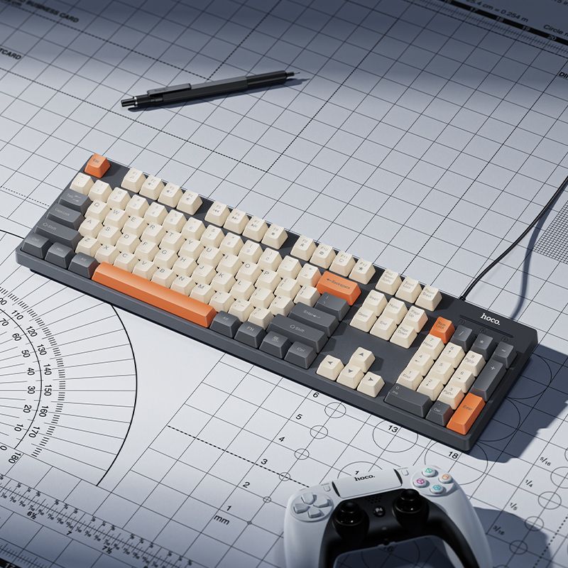 Wired keyboard QWERTY Hoco GM61 tri-color (white, grey, orange)