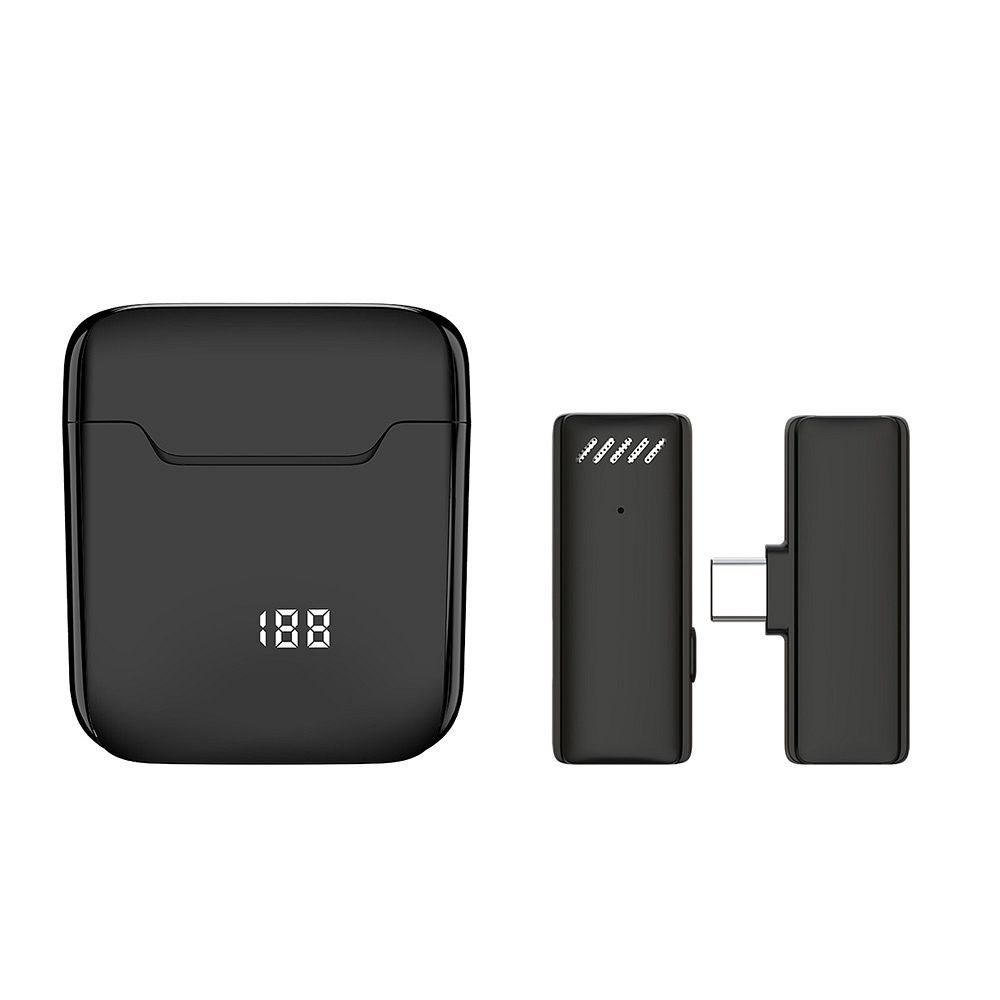 Mikrofon krawatowy bezprzewodowy Typ C z etui ładującym S11 czarny