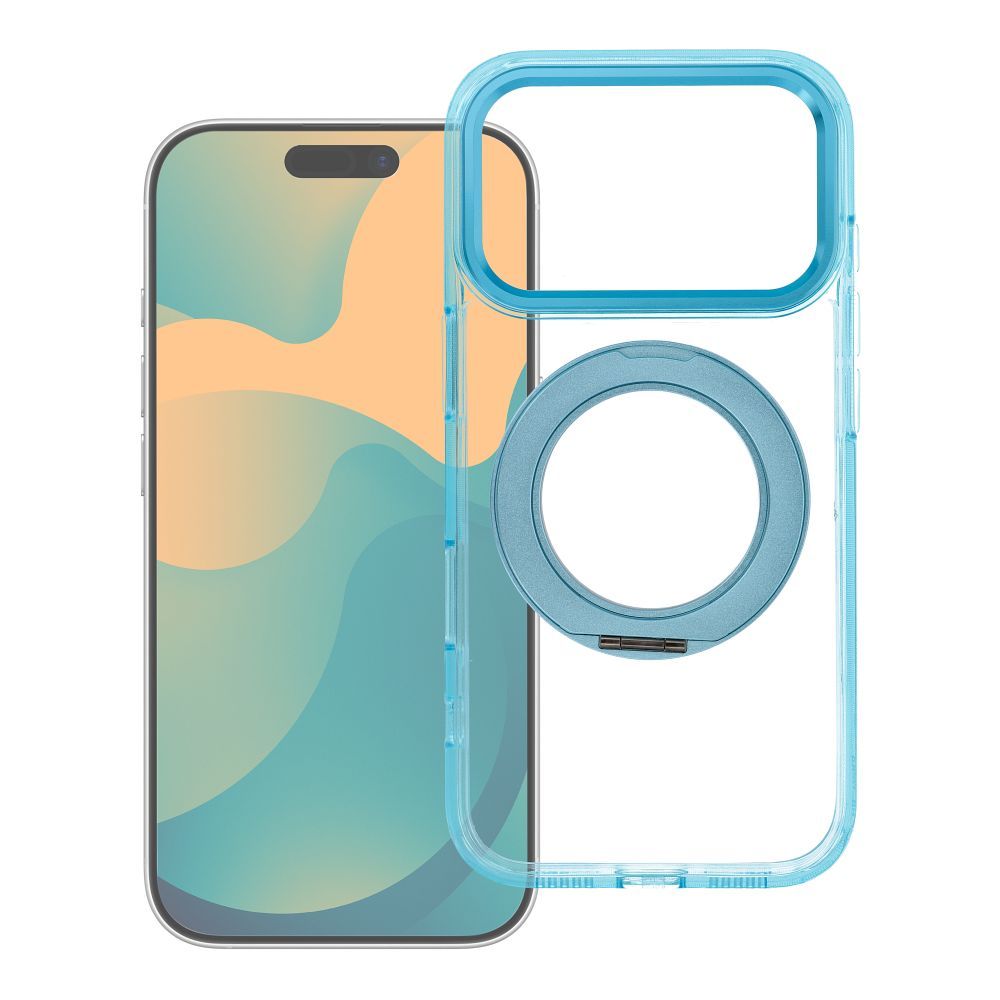 Case for iPhone 18 Pro Max / 17 Pro Max Frame Circle Stand compatible with MagSafe light blue