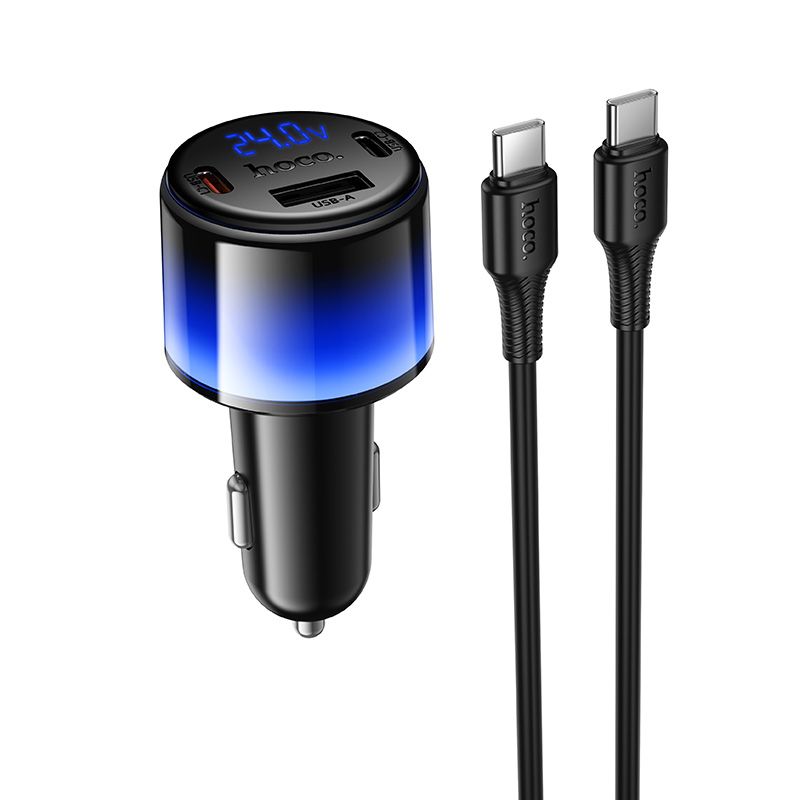 Car charger Hoco USB A + 2xUSB C PD QC3.0 37W + cable USB C to C Z69A black