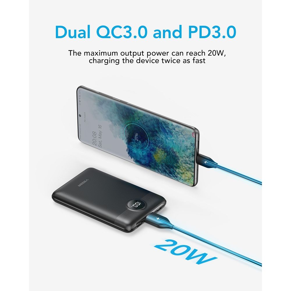 VEGER powerbank 10000 mAh PD QC3.0 2A 22,5W S11 (W1140) czarny