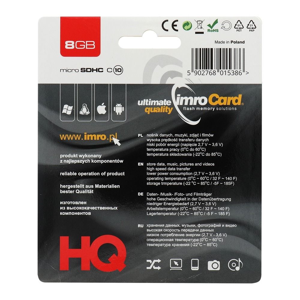 IMRO karta pamięci microSD 8GB 100MB/s class 10 UHS I