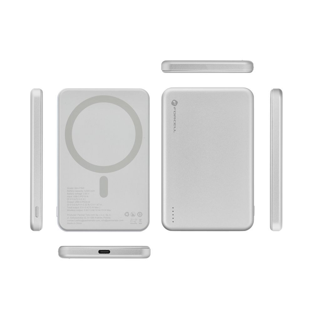 Powerbank compatible with MagSafe Forcell F-Energy Slim F5K9 QC4.0 PD3.0 15W 5000 mAh cloud dancer