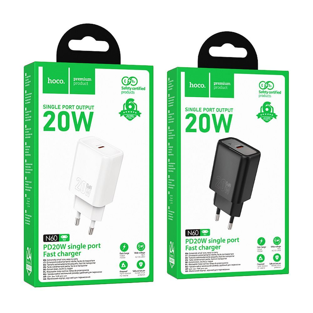 Ładowarka sieciowa do telefonu Hoco USB C QC PD 20W N60 biała