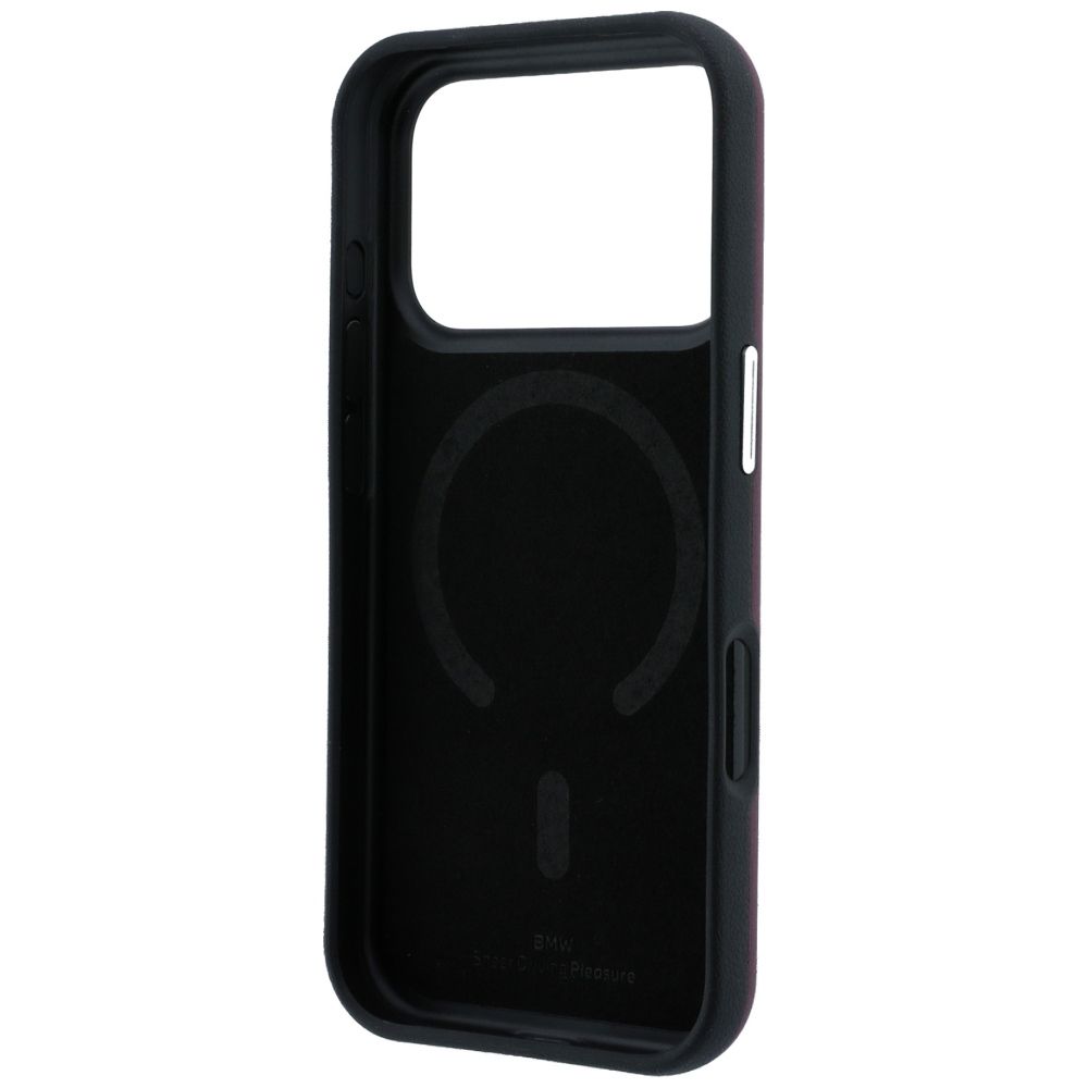 BMW case for IPHONE 18 Pro/17 Pro compatible with MagSafe (Sign Inclined Deboss Letters) burgund