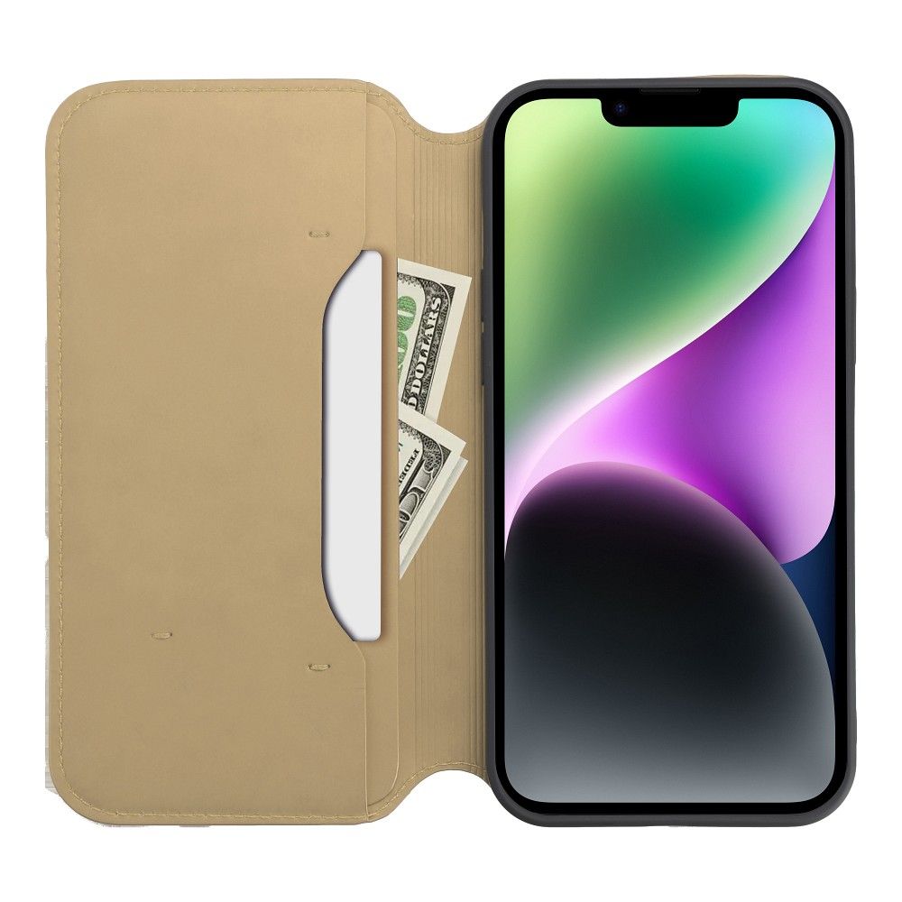 DUAL POCKET Book case for IPHONE 16 Plus gold