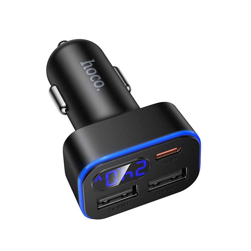 Car charger Hoco with LCD 2xUSB A + 1xUSB C PD QC3.0 42W Z63A black