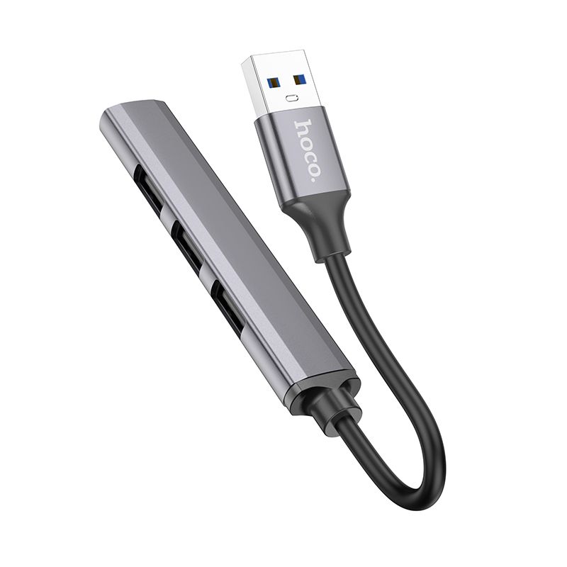 Adapter HUB 4in1 (USB 3.0+USB 2.0 x 3) USB-A Hoco HB26 szary
