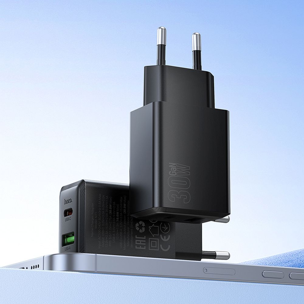 Phone charger Hoco USB A + USB C QC3.0 PD AFC 3A 30W N71 black