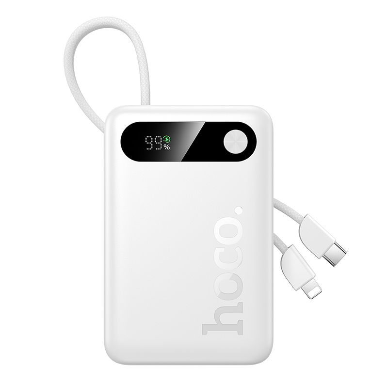 Powerbank 10000 mAh QC PD 2A 22,5W with built-in cables USB C + Lightning Hoco J171 Edge white