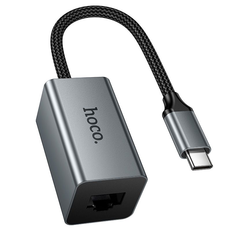 Adapter RJ45 (female) 100Mbp/s to USB C Hoco UA48 metal grey
