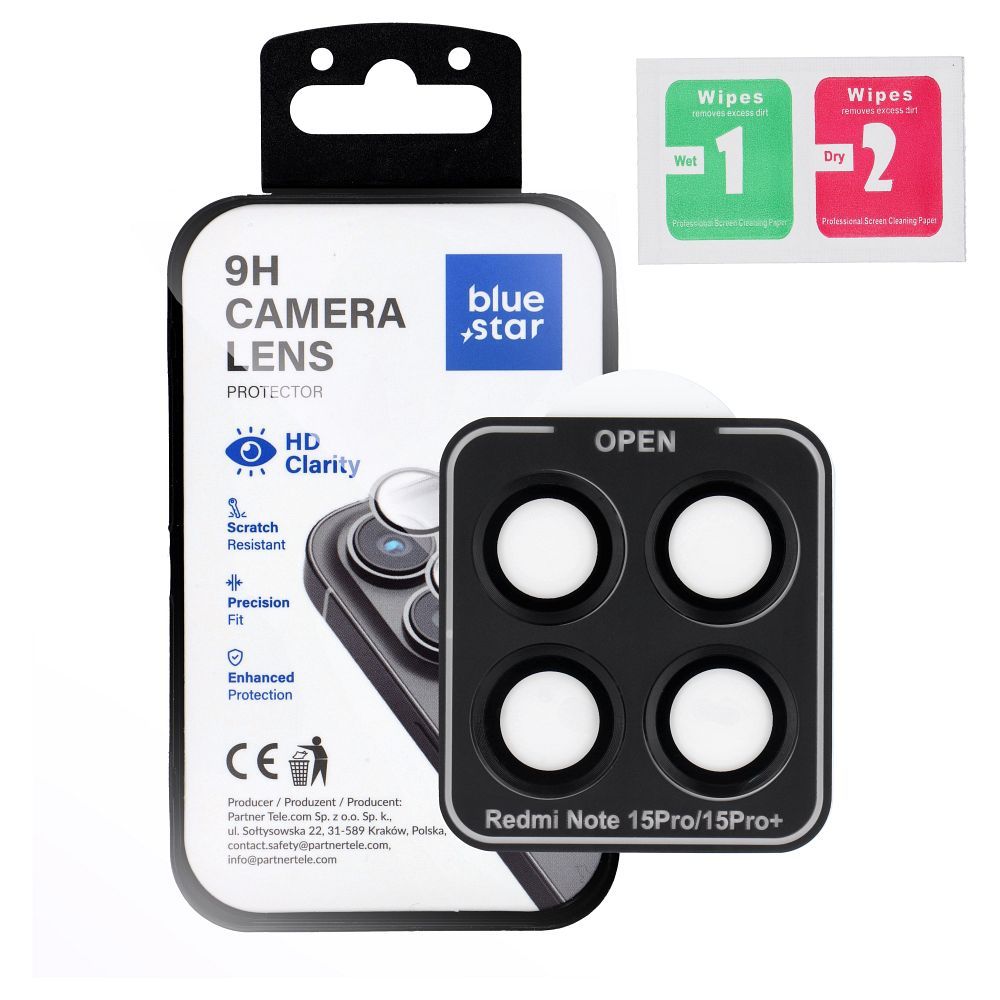 Tempered Glass Camera Lens Protector for Xiaomi Redmi NOTE 15 PRO 5G Blue Star Easy Install black