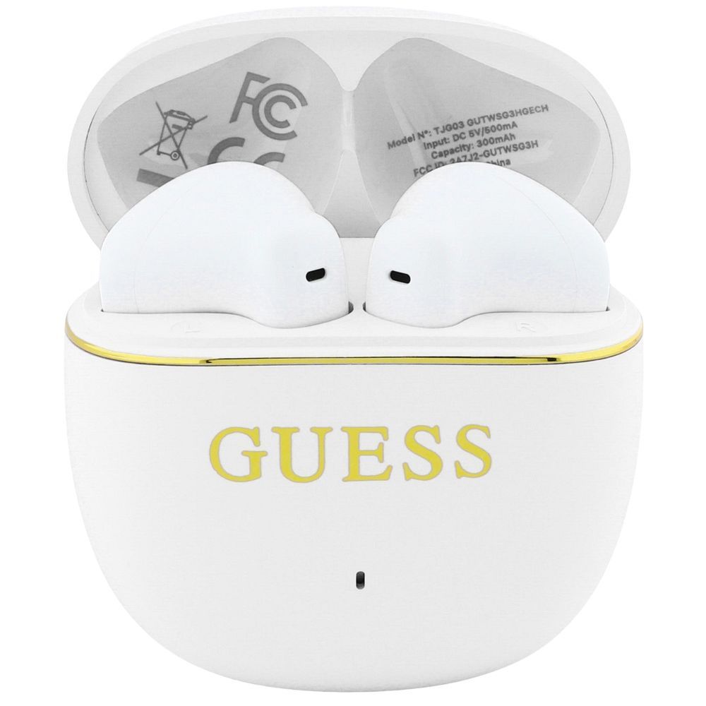 Wireless earphones TWS Guess Glossy Gold Line Classic white