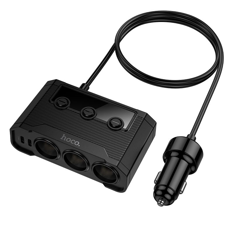 Hoco autós töltő 2xUSB-A + 2xUSB-C + 3x szivargyújtó-csatlakozó, PD, QC3.0, 240 W, Z64, fekete