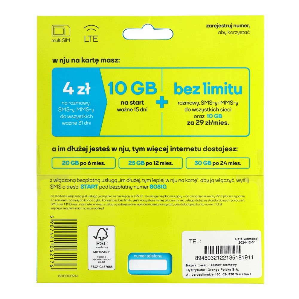 Karta Startowa NJU MOBILE 4