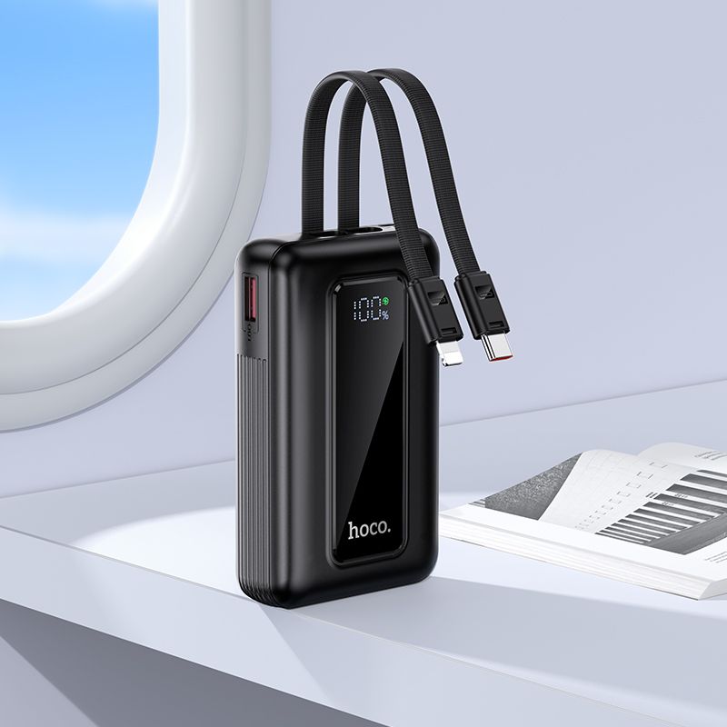 Powerbank 10000 mAh QC PD 22,5W with built-in cables USB C+ Lightning Hoco J162 black