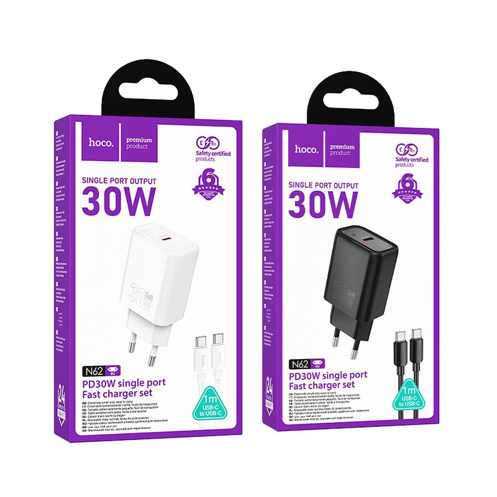 Phone charger Hoco USB C QC PD 30W + cable USB C to USB C N62 black