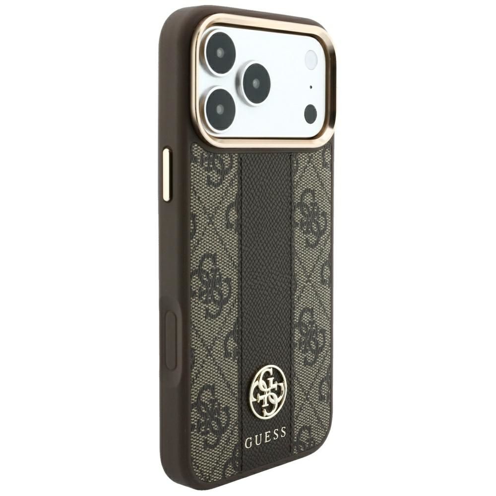 Case for IPHONE 18 Pro/17 Pro compatible with MagSafe (Stripe Round and Classic Logos 4G) brown