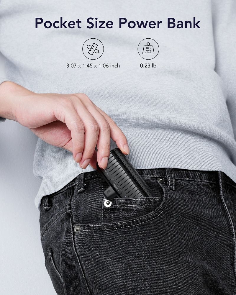 Powerbank Veger PlugOn (W0558P) PD QC3.0 2,4A 20W 5000 mAh with a built-in connector Lightning black