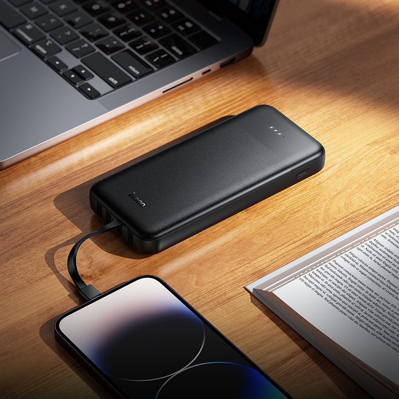 Powerbank Hoco 10000 mAh 2A with four built-in cables USB A + USB C+ Lightning + Micro USB J163 black
