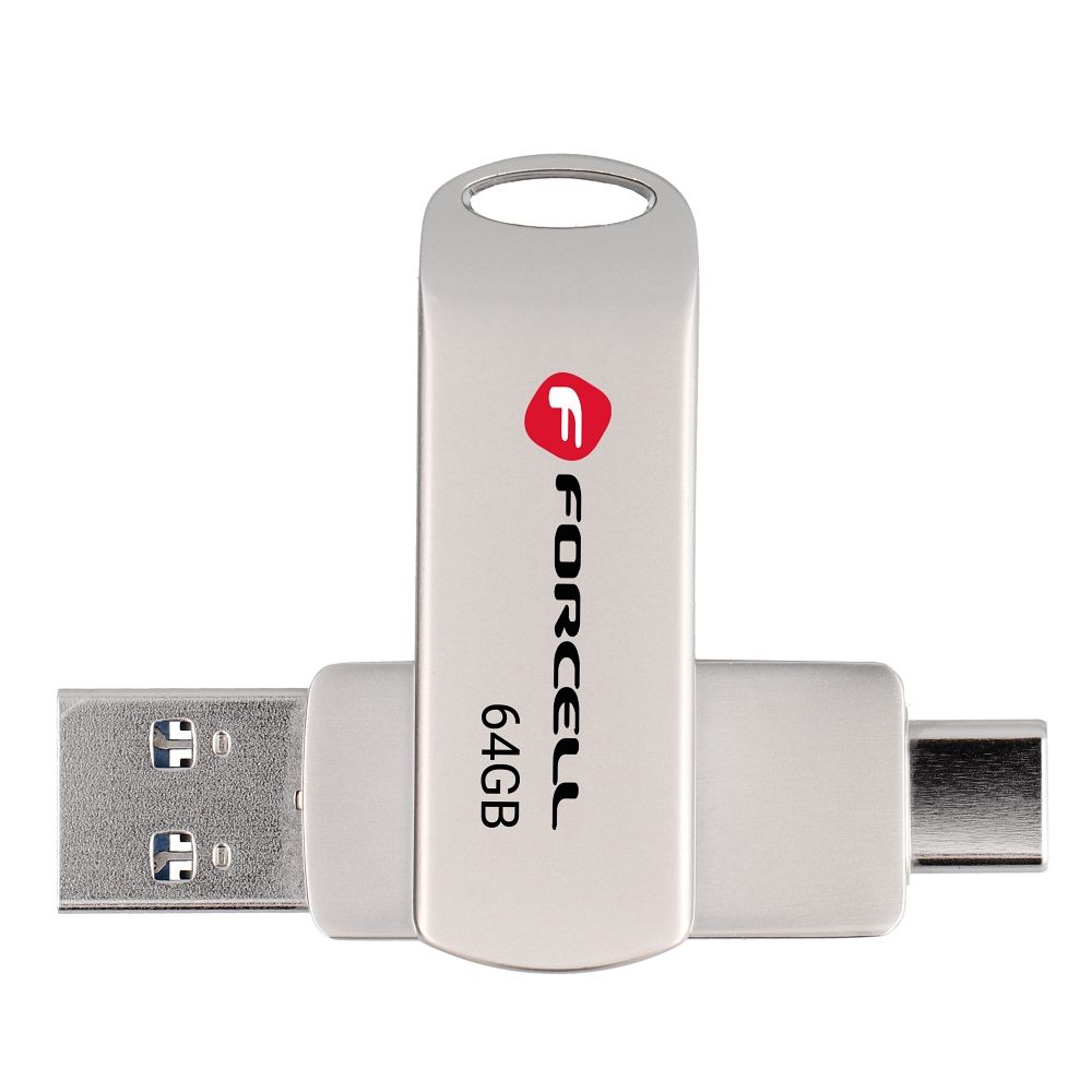 Pendrive 64GB USB 3.2 Gen 1 (USB A / USB C) Forcell F-Data Metal Duo silver