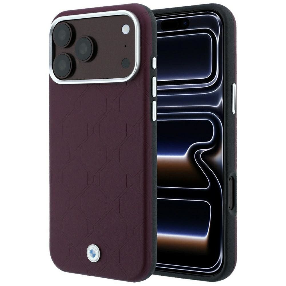 BMW case for IPHONE 18 Pro/17 Pro compatible with MagSafe (Sign Deboss Quilted Metal Logo) burgund