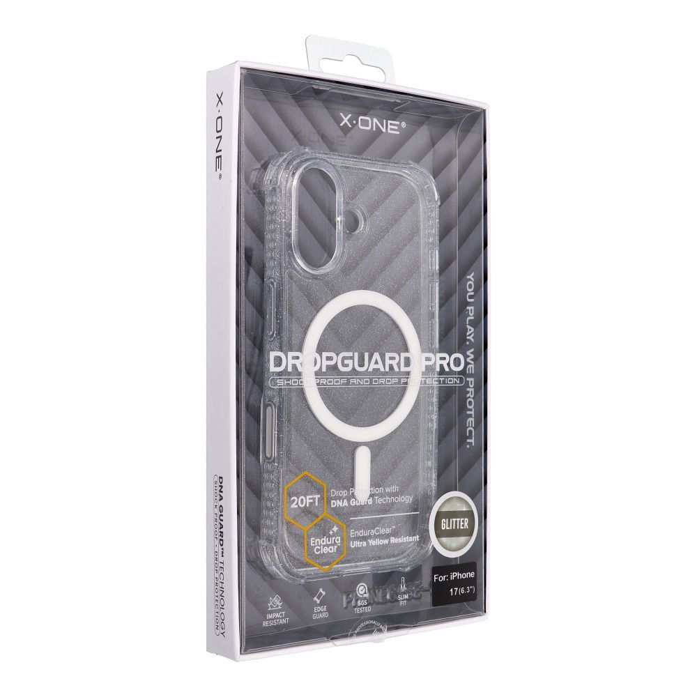 X-ONE Dropguard Pro compatible with MagSafe for iPhone 17 glitter white