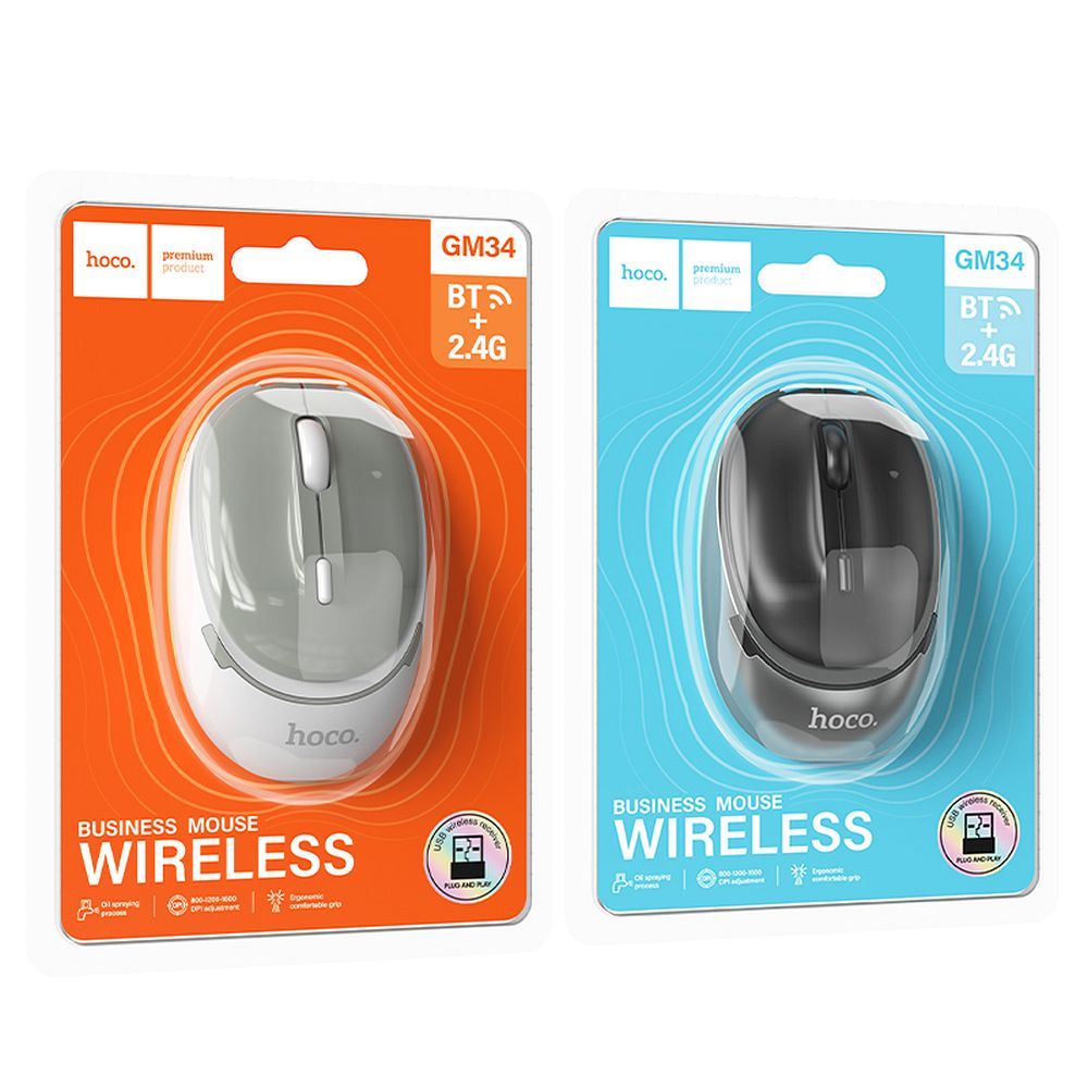 Myszka bezprzewodowa Hoco 2,4G 1600 dpi GM34 szaro biała