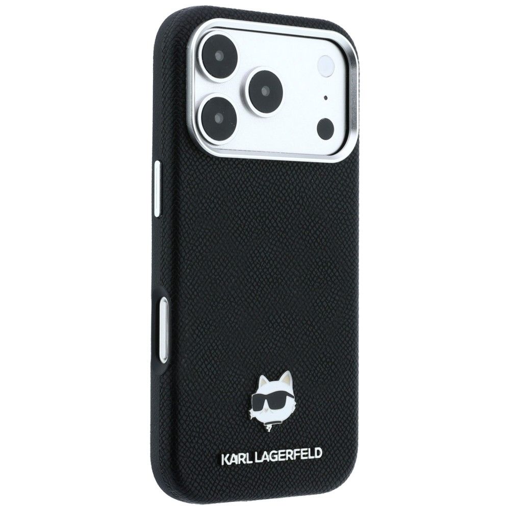 KARL LAGERFELD case for IPHONE 18 Pro/ 17 Pro compatible with MagSafe (Grained Choupette Head Metal) black