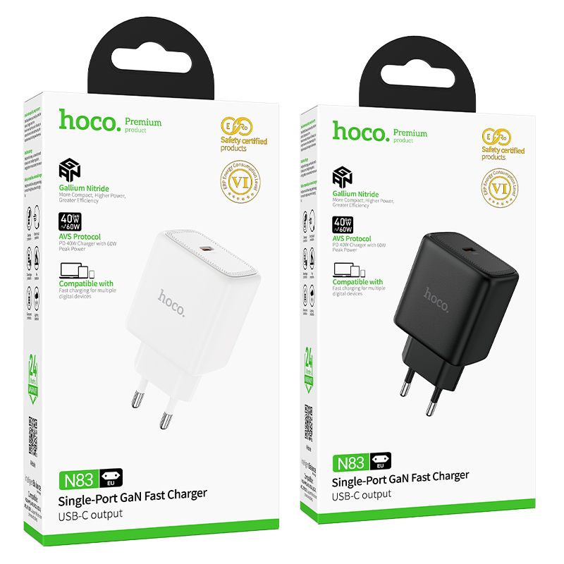 Phone GaN charger Hoco USB C PD AVS 40W max 60W N83 white