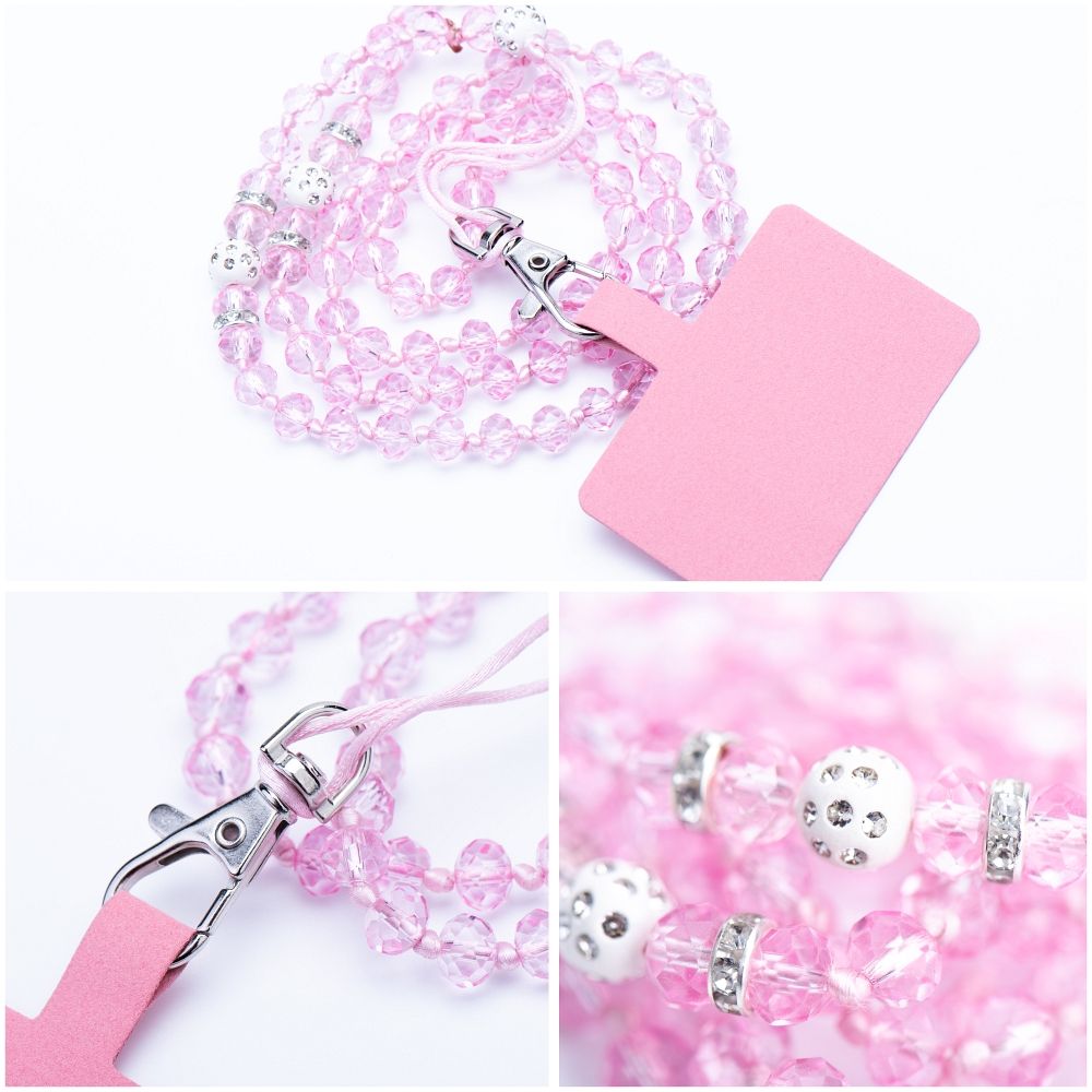 CRYSTAL DIAMOND pendant for the phone / cord length 74cm (37cm in the loop) / on neck - lite pink