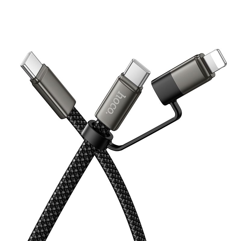 Flat Cable USB C to USB C/iP 2in1 Hoco 3A 60W 1 m X125 black