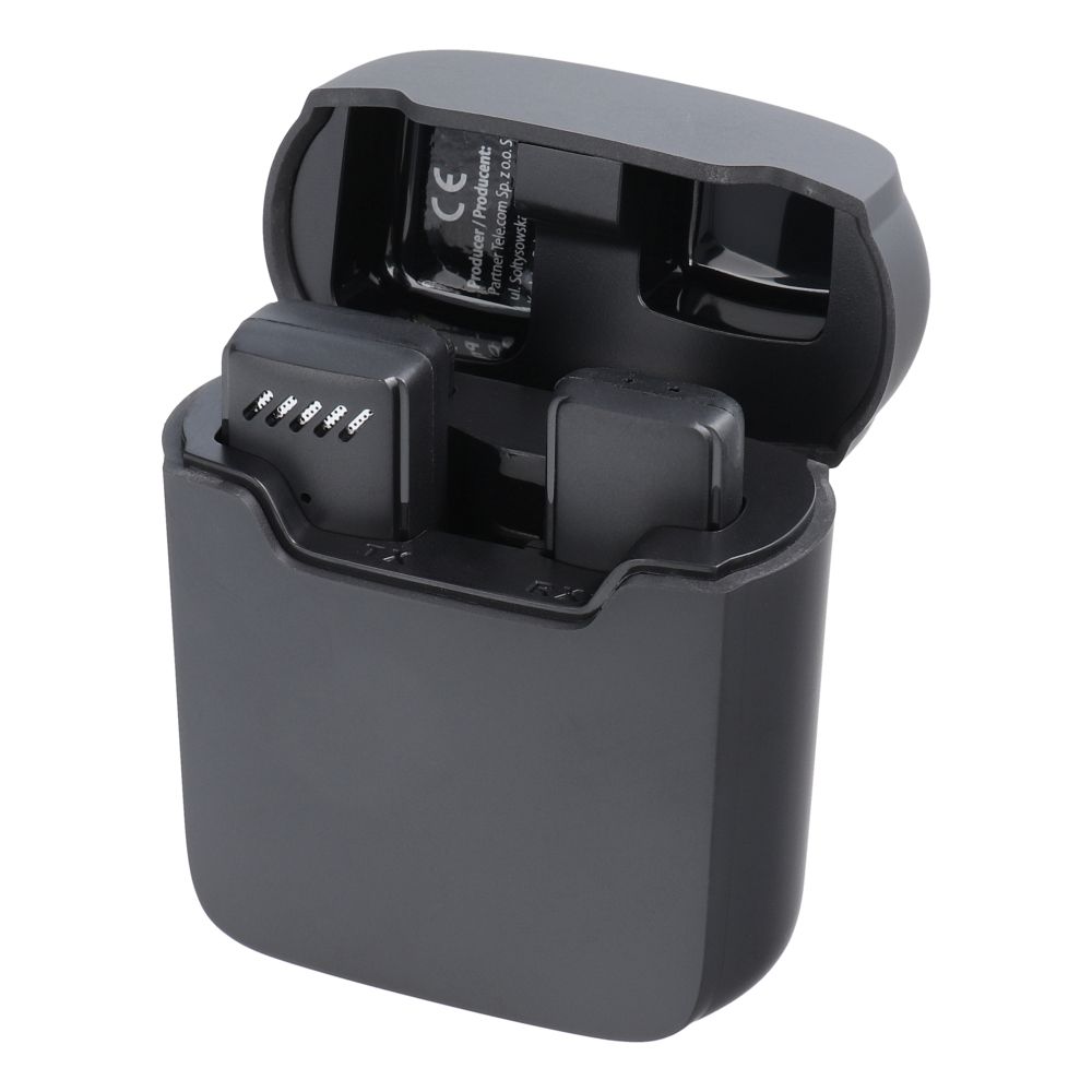 Mikrofon krawatowy bezprzewodowy Typ C z etui ładującym S11 czarny