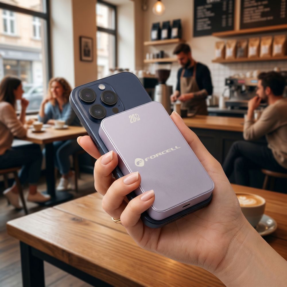 Powerbank compatible with MagSafe Forcell F-Energy SuperSlim F10K8 QC4.0 PD3.0 15W 10000 mAh purple