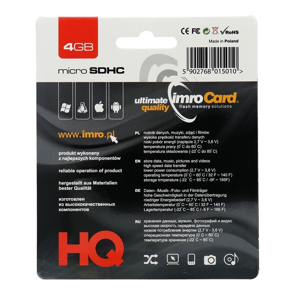 IMRO karta pamięci microSD 4GB 100MB/s class 10 UHS I z adapterem SD