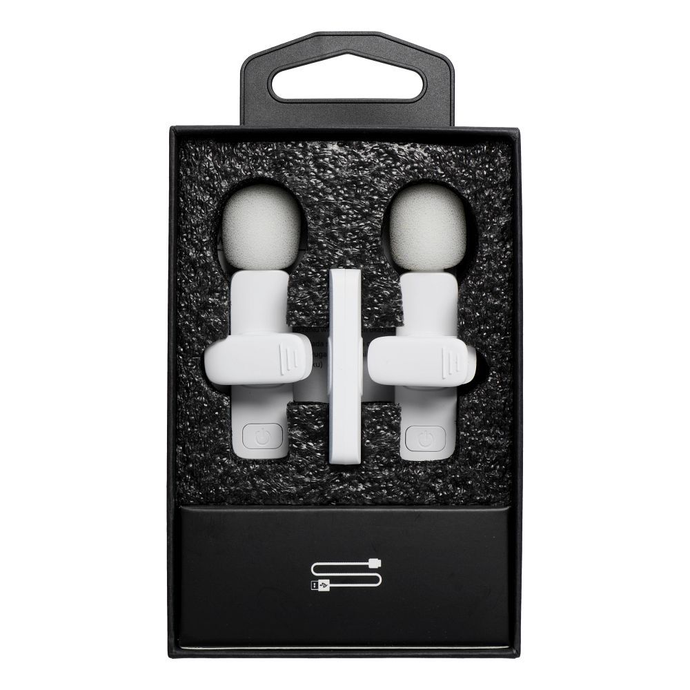 Mikrofon krawatowy bezprzewodowy Typ C podwójny (2 w zestawie) K1 biały