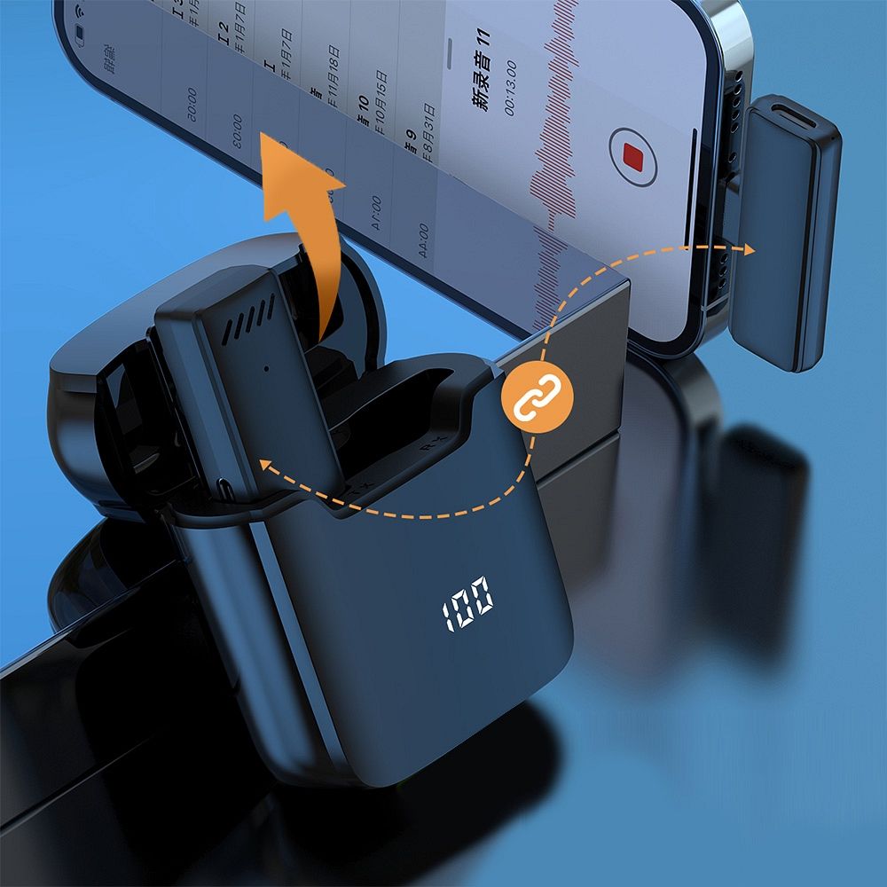 Mikrofon krawatowy bezprzewodowy Typ C z etui ładującym S11 czarny