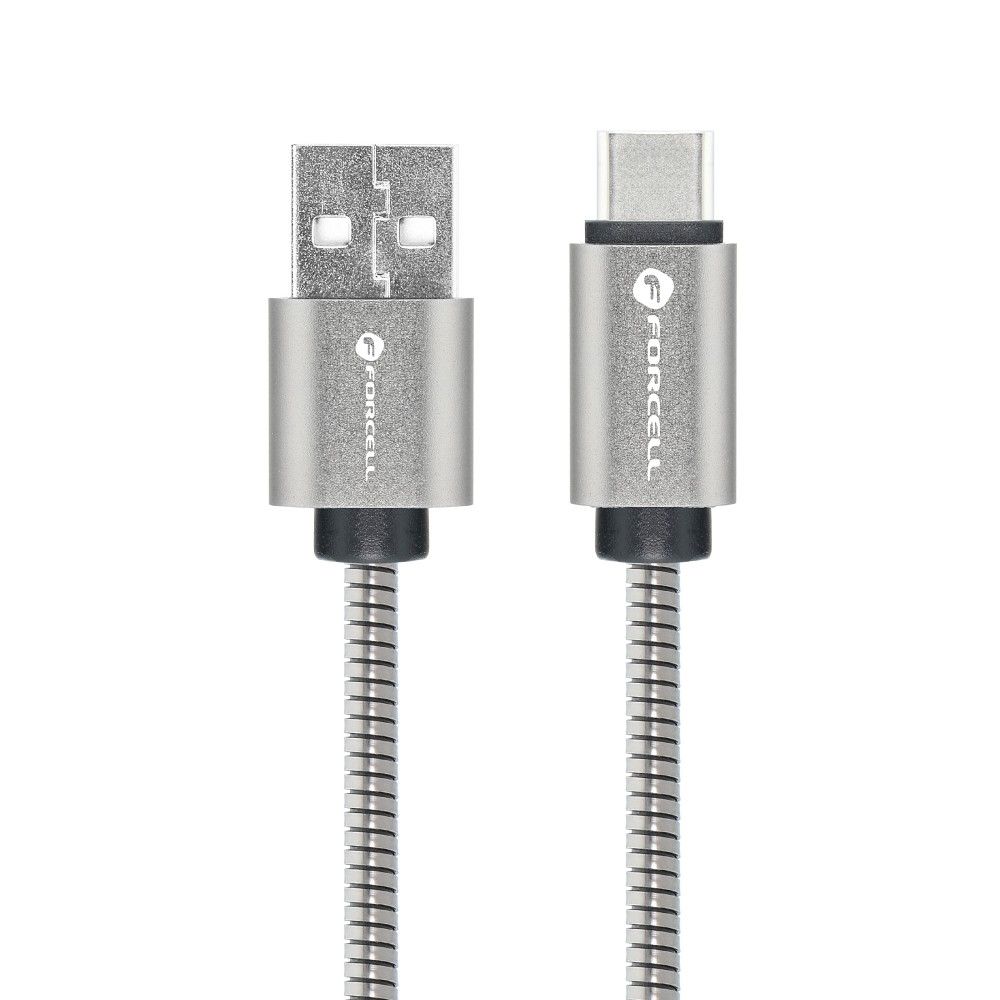 Kabel USB A do USB C Forcell F-Energy QC3.0 66W Metal 1 m C234 srebrny